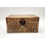 A Chinese carved hardwood box decorated with archaic form characters, 40 x 23 x 21cm. Slightly A/F