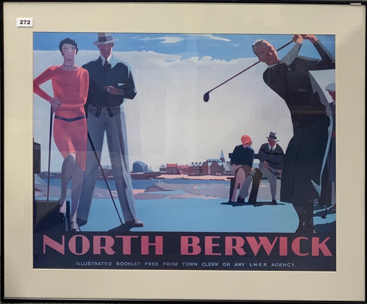 A large framed poster for North Berwick after Andrew Johnson, frame 89 x 79cm.