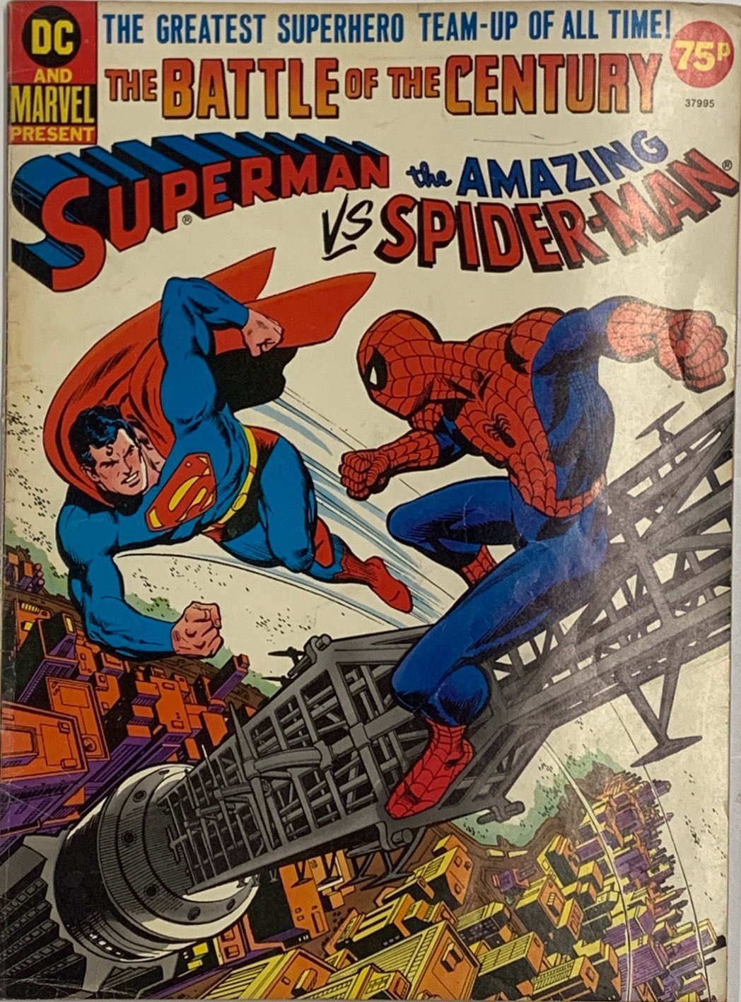 A copy of 'The Battle of the century' Superman vs Spiderman, DC and Marvel comics.