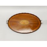 A fine inlaid mahogany gallery tray, W. 68cm.