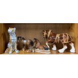 Two Beswick horses with a shire horse and a leopard, leopard H. 28cm.