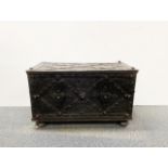 A superb 18th/early 19th century iron Armada chest with impressive double locking system, 62 x 34