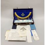 A Masonic leather case and contents.