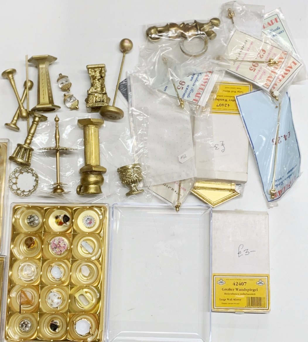 A quantity of boxes and trays containing dolls house smalls and ornaments, including cast metal - Image 6 of 8