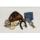 A rare early RAF pilots helmet, mouth piece, goggles and breathing tube.