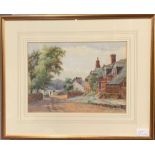 Edwin Viner (British, 1867). A framed watercolour of Burton village, frame size 49 x 41cm.