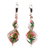 A pair of 925 silver enamelled drop earrings, L. 2.3cm.