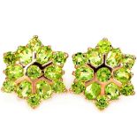 A pair of 925 silver rose gold gilt peridot set cluster earrings, Dia. 1.6cm.