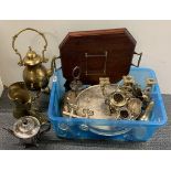 A quantity of mixed silver plate, brass etc.