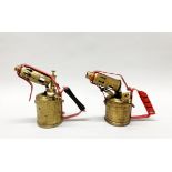 Two vintage brass blow torches, H. 21cm.
