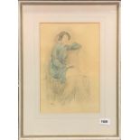 Auguste Rodin (French 1840 - 1917). A framed early coloured lithograph of a young woman, frame 37