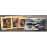 Three pastels and a signed Airfix print.