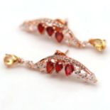 A pair of 925 silver rose gold gilt drop earrings set with fancy colour sapphires and white