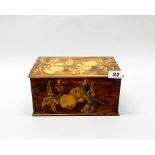 A lovely early 20th century pokerwork and dyed fruitwood stationery box, 26 x 14 x 14cm.