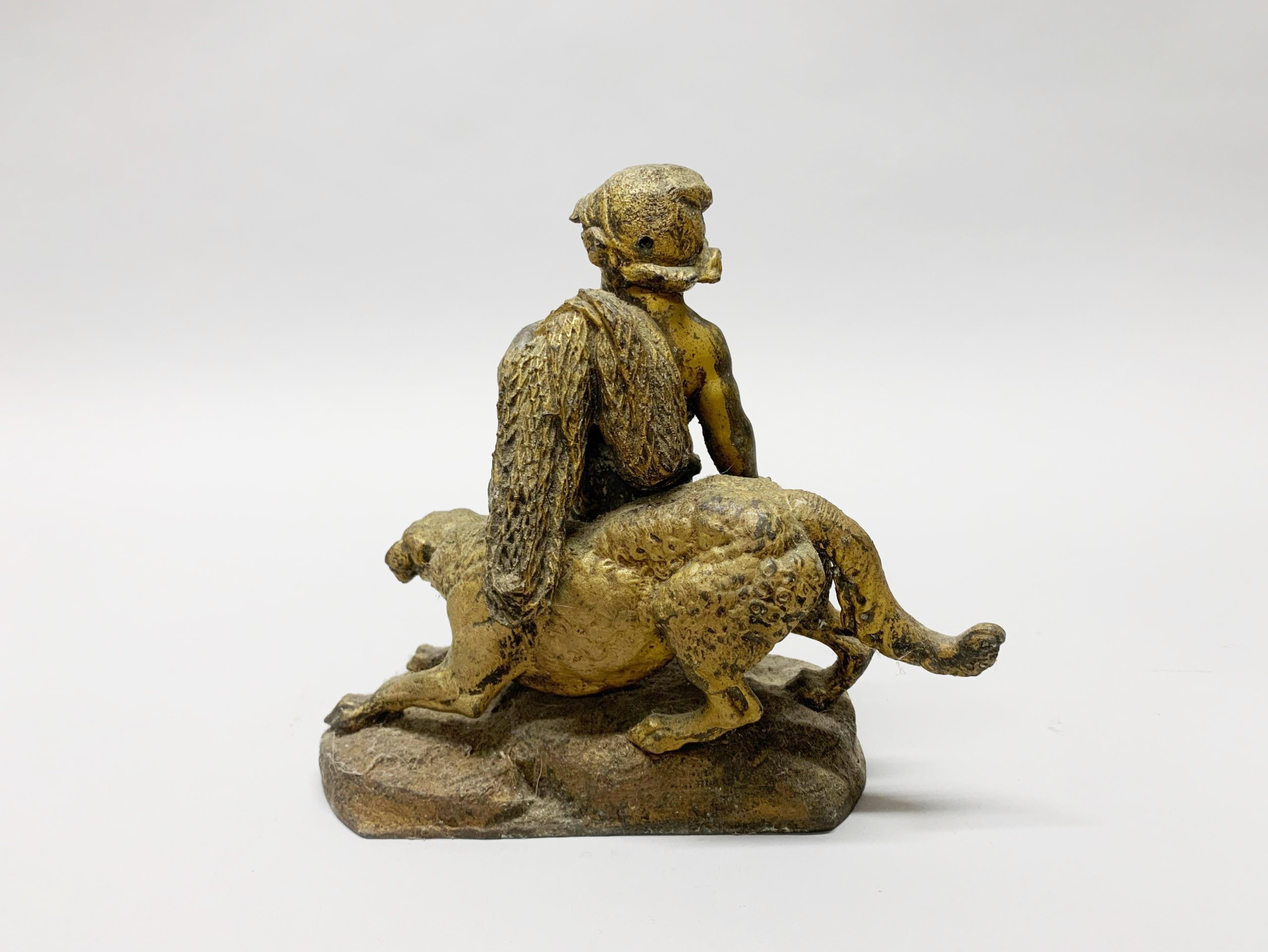 An early 19th century French gilt cast iron figure of a child with a hunting hound, impressed Jeche, - Bild 2 aus 2