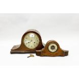 Two oak mantle clocks, largest H. 23cm.