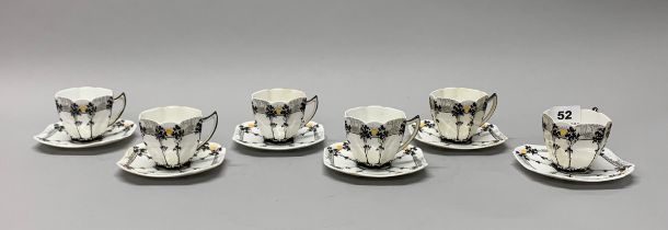 A set of six Shelley cups and saucers, one cup slightly A/F.
