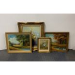 A group of four gilt framed oil paintings, largest frame 58 x 70cm.