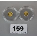 Two encased one tenth sovereign coins