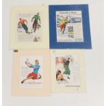 FOUR ADVERTISING ICE SKATING PRINTS : 1931 GARDINER OF SELKIRK FOR SPORTS WEAR, MOUNT SIZE: 31CMS