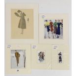 FIVE FASHIONABLE ICE SKATING PRINTS : 1923 'VOGUE' HAND COLOURED, MOUNT SIZE: 24CMS X 27CMS. CIRCA