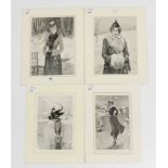 FOUR ICE SKATING PORTRAITS OF LADIES ON ICE : 1903 'WINTER SPORT', DRAWN BY LEONARD LINSDELL,