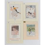 FOUR ICE SKATING PRINTS WITH MEN IN UNIFORM : CIRCA 1900 "A FIG FOR THE DESPATCHES,….SKATE IN