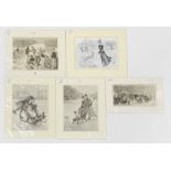 FIVE ICE SKATING PRINTS FEATURING SLEIGHS : 1871 ANTIQUARIAN PRINT GIRL WITH A STICK IN