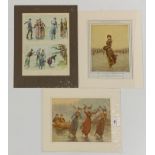 THREE ICE SKATING PRINTS : 1887 THREE LADIES PULLING SLEIGH WEARING ANTLERS, MOUNT SIZE: 39CMS X