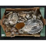 A box of mixed silver and silver plated items.