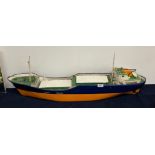 A handmade wooden model freighter / boat, L. 96cm.