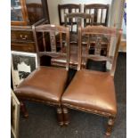 A set of five Victorian upholstered mahogany dining chairs.