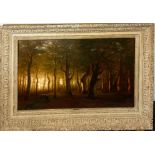 Mascotti: A very large superbly framed oil on canvas of a sunrise in the forest, frame size 185 x