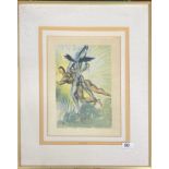 Salvador Dali: A framed lithograph of an angel carrying a fallen soldier, frame size 45 x 51cm.
