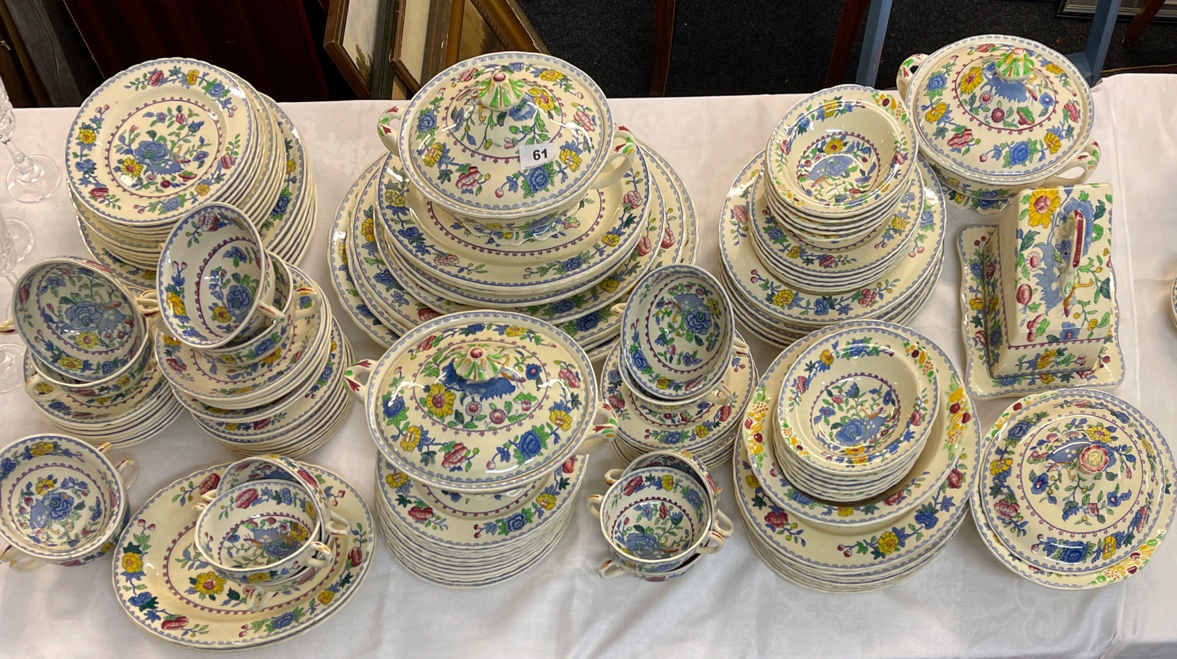 An extensive Mason's Ironstone dinner service, including three tureens and cheese dish.