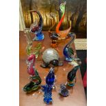 A group of twelve Murano glass bird and other figures, tallest H. 31cm.