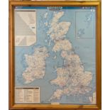 A 60/70s pine framed ordinance survey road map of the British Isles, frame size 103 x 114cm.