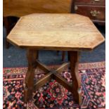 An Edwardian folding mahogany Pembroke table, W. 68cm, together with a small oak occasional table.