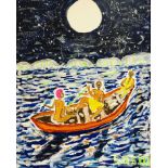 Saratu Ishaya Audu, "Night fishing", acrylic, 30 x 40cm, c. 2022. Night fishing: Salma hoped she