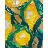 Lina Redford, "Lemon Song", acrylic on canvas, 24 x 30cm, c. 2021. While taking a walk through the