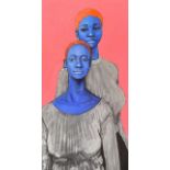 Popoola Nurudeen, "Sisters", acrylic on canvas, 117 x 61cm, c. 2021. No matter how distance might