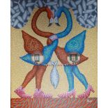 Arvind Kumar, "Love Bird", acrylic on canvas, 61 x 76cm, c. 2021. Love bird. Lost in each other.