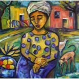 Sonja Nel, "Township Princess", oil on canvas, 70 x 70cm, c. 2020. Portrait of an African woman in a