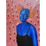 Popoola Nurudeen, "Blue", acrylic on canvas, 92 x 106cm, c. 2021. Blue, this is a colour of love,