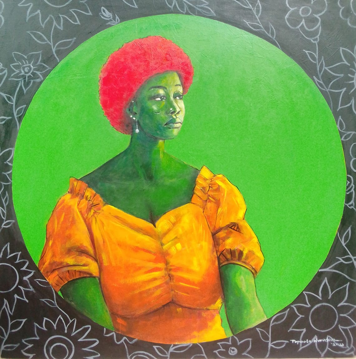 Popoola Nurudeen, "In retrospect", acrylic on canvas, 122 x 122cm, c. 2021. Sometimes, looks can