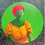 Popoola Nurudeen, "In retrospect", acrylic on canvas, 122 x 122cm, c. 2021. Sometimes, looks can