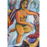 Sonja Nel, "Day at the Spa", oil on canvas, 100 x 80cm, c. 2021. Portrait of a reclining nude woman,