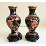Pair of Vintage Chinese Cloisonne Vases Cherry Blossom Decoration.     Lovely pair of Black