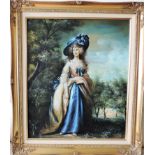 Oil on Canvas after Gainsborough Portrait of Lady in a Blue Hat 75cm High. A fine quality oil on