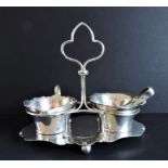 "Antique Art Nouveau Silver Plate Creamer Set on Stand. A fine quality creamer set comprising milk/